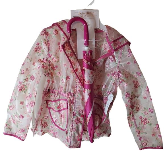 Tahari Girl Floral Raincoat and Umbrella Set, NWT, Girls 7/8 - Picture 1 of 6